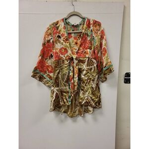 Cabi Kimono Top Floral Print Blouse Womens Size M Medium Silk Blend Boho Chic